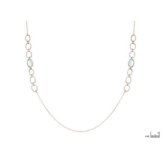 Collana in calcedonio blu naturale, argento 925 rodiato, lunghezza 70 cm