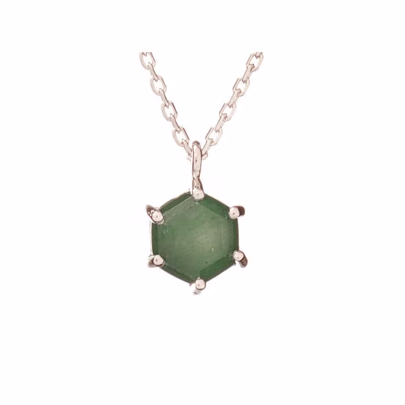 Collier en aventurine verte, argent 925 rhodié, longueur ajustable 42+3 cm