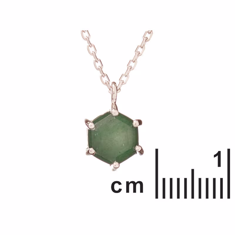 Collier en aventurine verte, argent 925 rhodié, longueur ajustable 42+3 cm