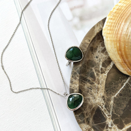 Collar de aventurina verde natural, plata 925 rodiada, ajustable 42+3 cm