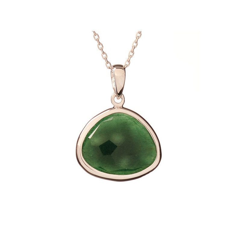 Collier en aventurine verte naturelle, argent 925 rhodié, ajustable 42+3 cm