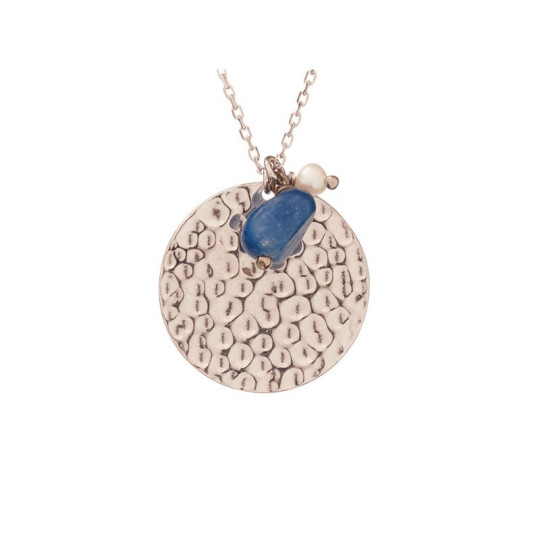 Collana in cianite e perle, argento 925 rodiato, lunghezza regolabile 42+3 cm