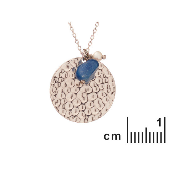 Collana in cianite e perle, argento 925 rodiato, lunghezza regolabile 42+3 cm