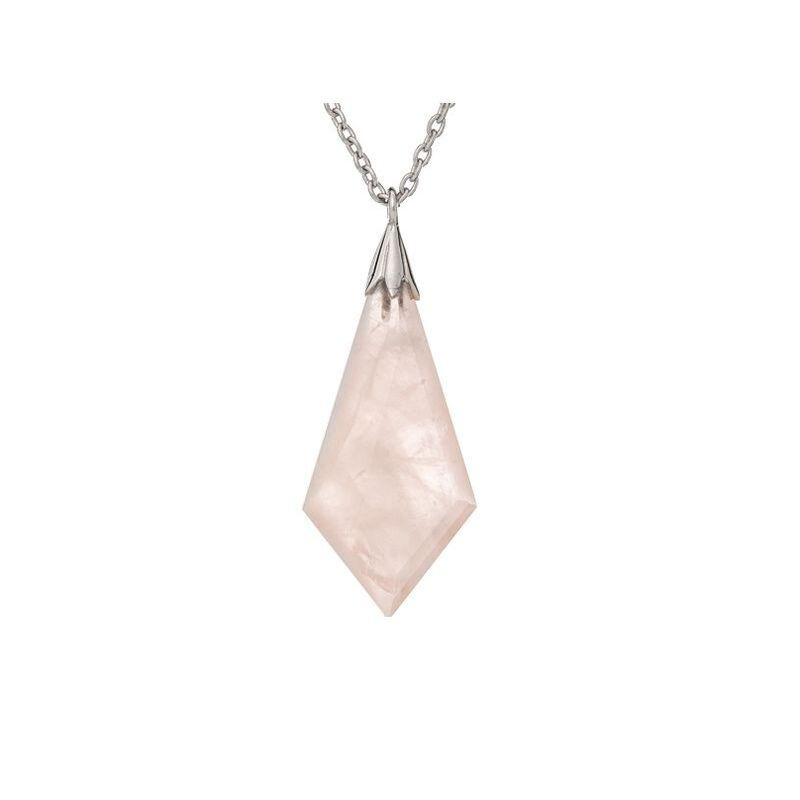 Collier en quartz rose naturel, argent 925 rhodié, longueur ajustable 45+3 cm