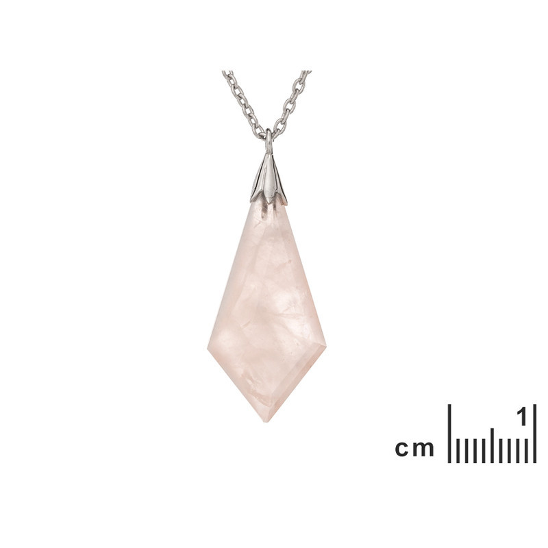 Collar de cuarzo rosa natural, plata 925 rodiada, largo ajustable 45+3 cm