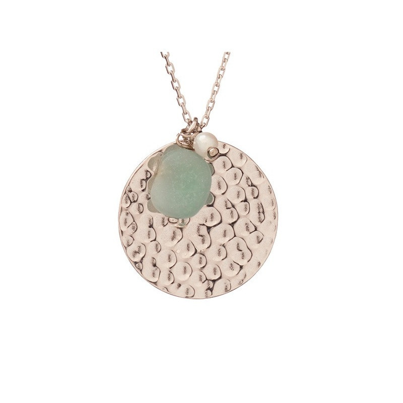 Amazonite and pearl necklace, rhodium-plated 925 silver, adjustable length 42+3 cm