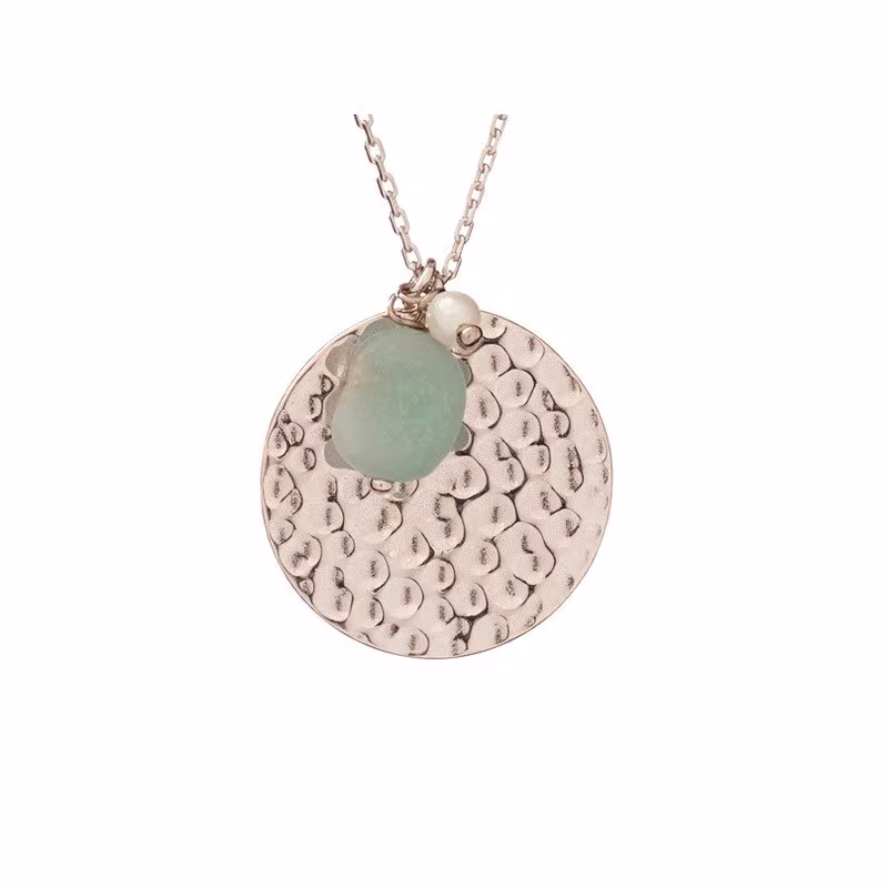 Collana in amazzonite e perle, argento 925 rodiato, lunghezza regolabile 42+3 cm