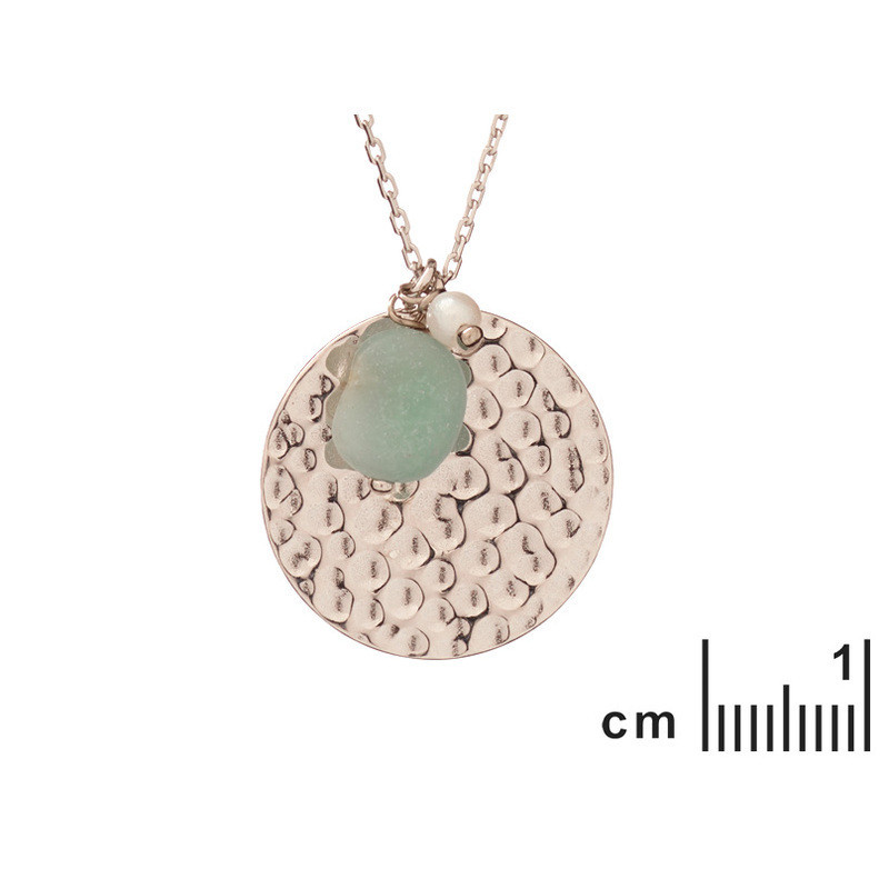 Amazonite and pearl necklace, rhodium-plated 925 silver, adjustable length 42+3 cm