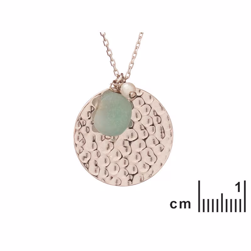 Collana in amazzonite e perle, argento 925 rodiato, lunghezza regolabile 42+3 cm