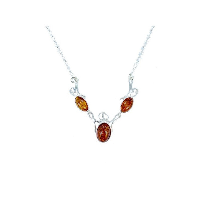 Collana in ambra cognac, argento 925, lunghezza regolabile 42+4 cm