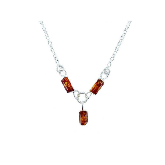 Collana in ambra naturale color cognac, argento 925, 41+4 cm
