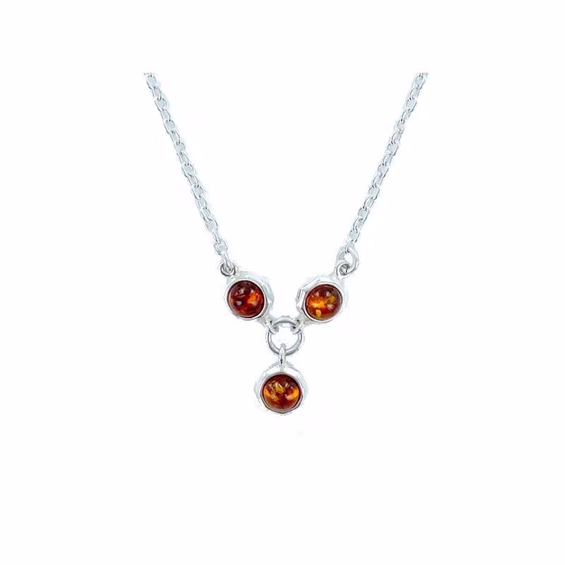 Collar de ámbar coñac natural, plata 925, ajustable 42+4 cm