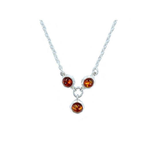 Collana in ambra naturale color cognac, argento 925, regolabile 42+4 cm