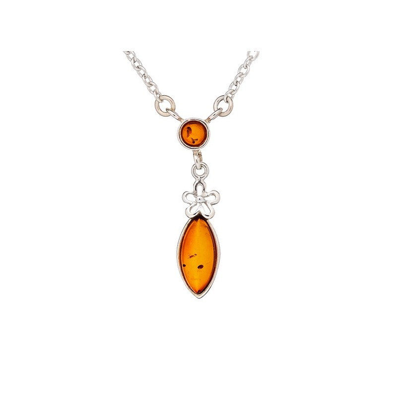 Collier en ambre cognac, argent 925, longueur ajustable 42+4 cm