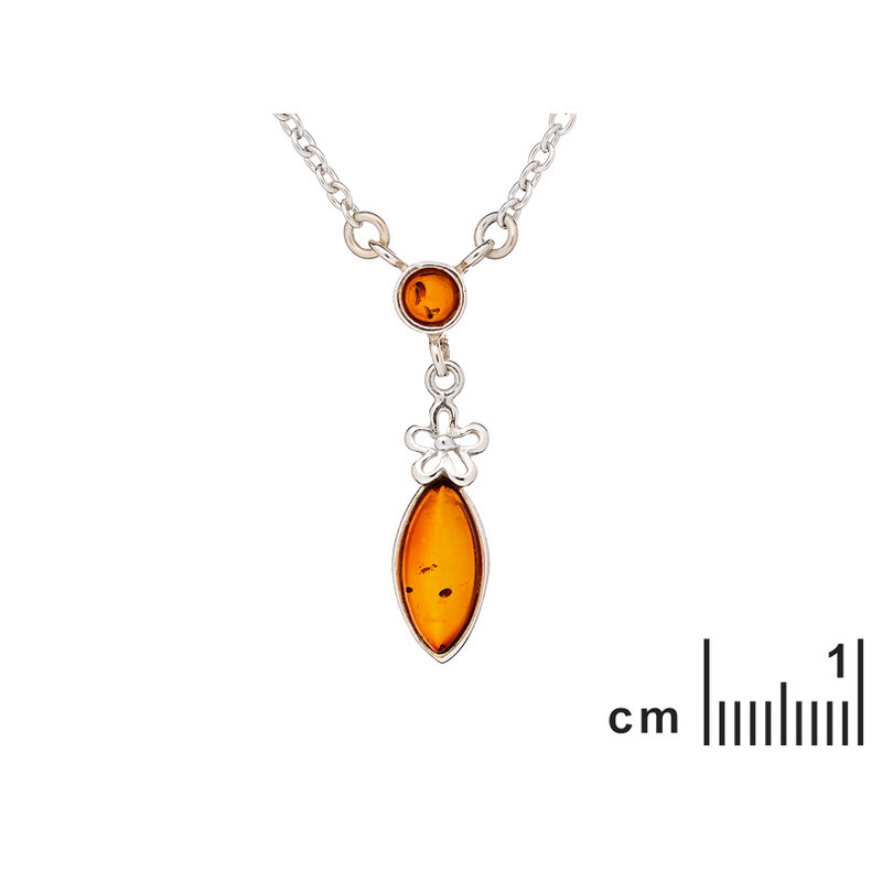 Collier en ambre cognac, argent 925, longueur ajustable 42+4 cm