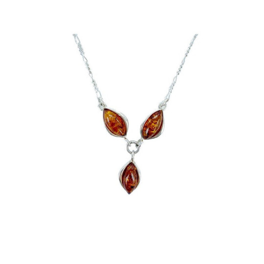 Baltic Sea cognac amber necklace, navette, 925 silver