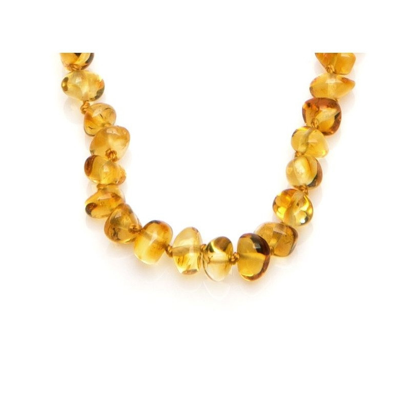 Collana per noenati in ambra color miele, chiusura a clip, lunghezza 32 - 33 cm