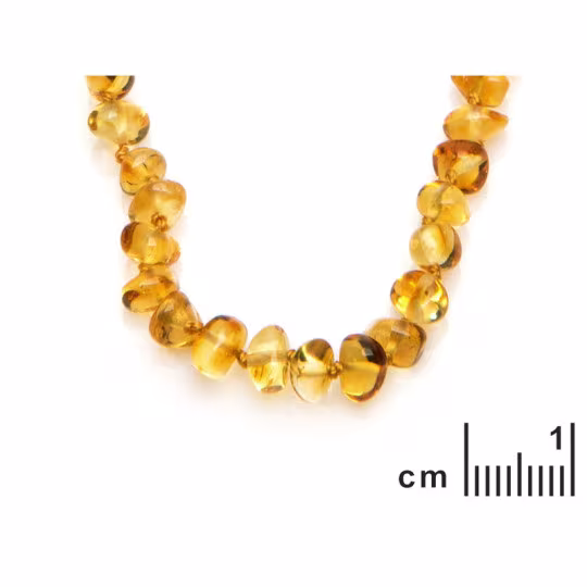 Collier bébé en ambre miel, fermoir clip, longueur 32 - 33 cm