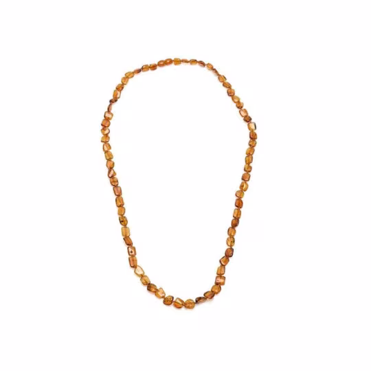 Collana in ambra naturale color cognac del Mar Baltico, irregolare, lunghezza 70 cm