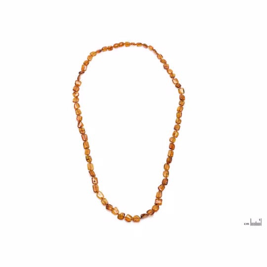 Collana in ambra naturale color cognac del Mar Baltico, irregolare, lunghezza 70 cm