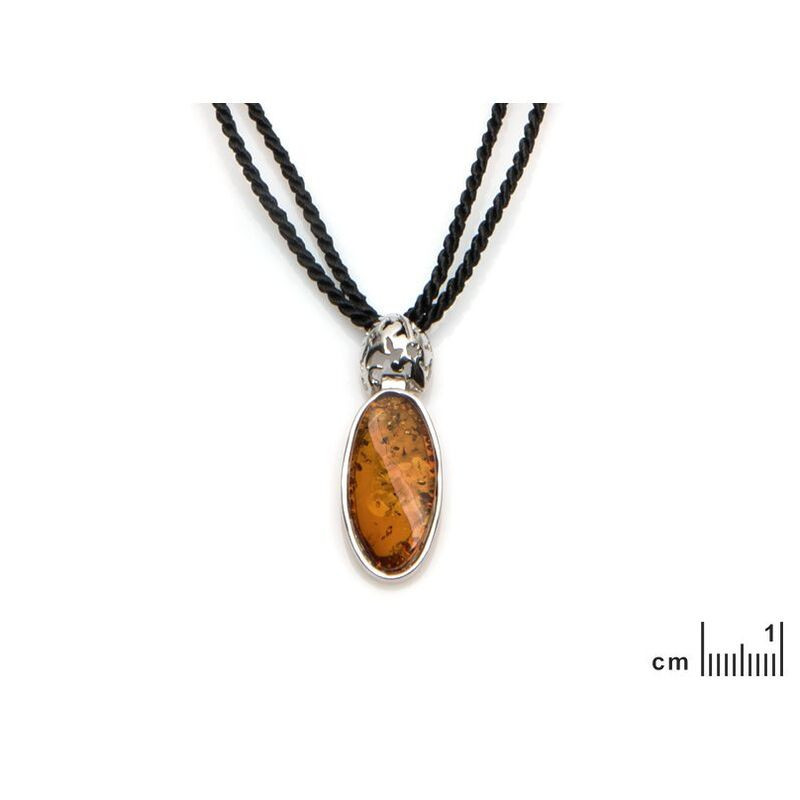 Collier en ambre cognac naturel de la mer Baltique, en argent 925 rhodié