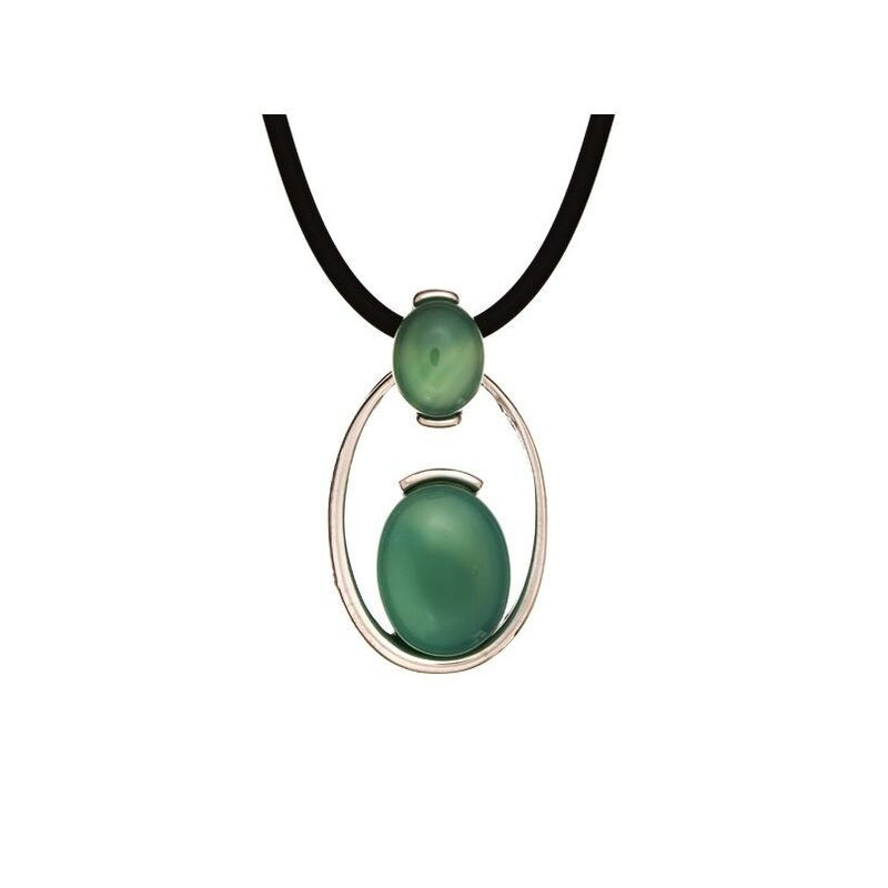 Natural green agate necklace, rhodium-plated 925 silver, adjustable length 42+3 cm