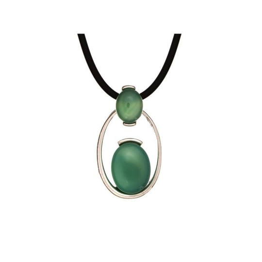 Natural green agate necklace, rhodium-plated 925 silver, adjustable length 42+3 cm