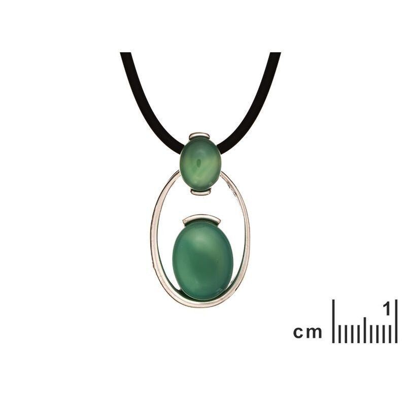 Natural green agate necklace, rhodium-plated 925 silver, adjustable length 42+3 cm