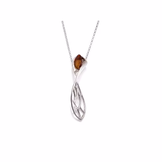 Collier en ambre cognac naturel, argent 925 rhodié, ajustable 42+3 cm