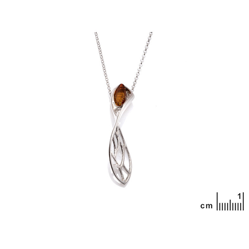 Collar de ámbar coñac natural, plata 925 rodiada, ajustable 42+3 cm
