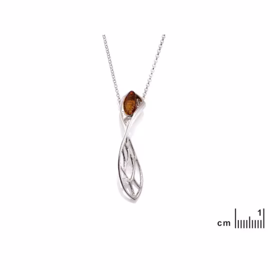 Natural cognac amber necklace, rhodium-plated 925 silver, adjustable 42+3 cm