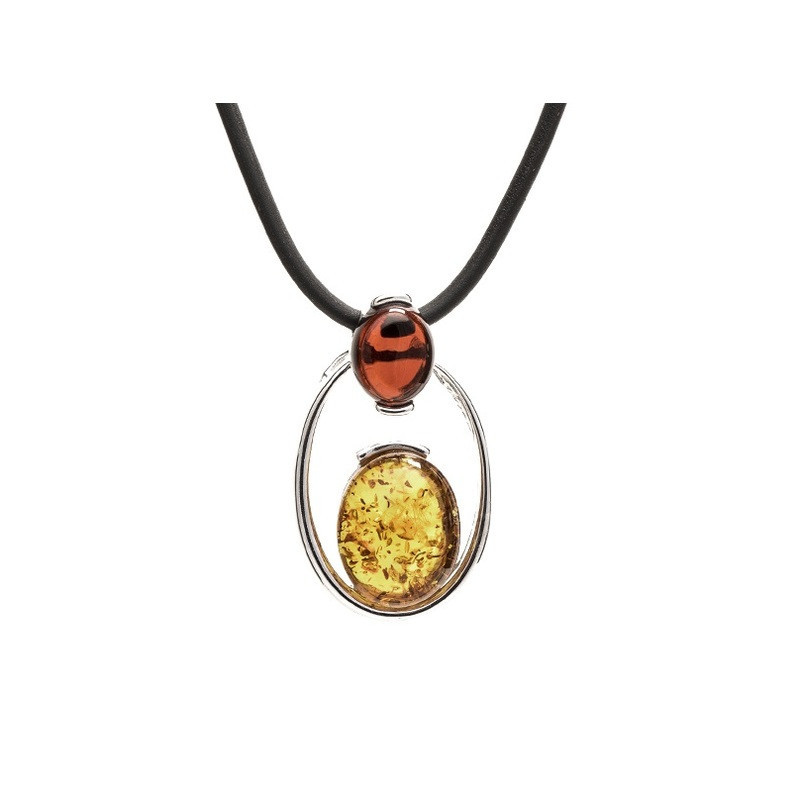 Collier en ambre cognac naturel, argent 925 rhodié