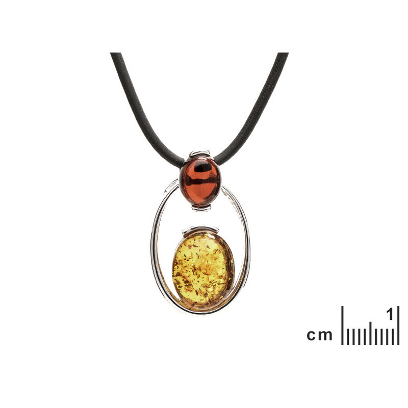 Collier en ambre cognac naturel, argent 925 rhodié