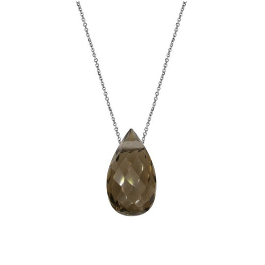 Collier en quartz fumé brun, argent 925 rhodié, longueur ajustable 42+3 cm