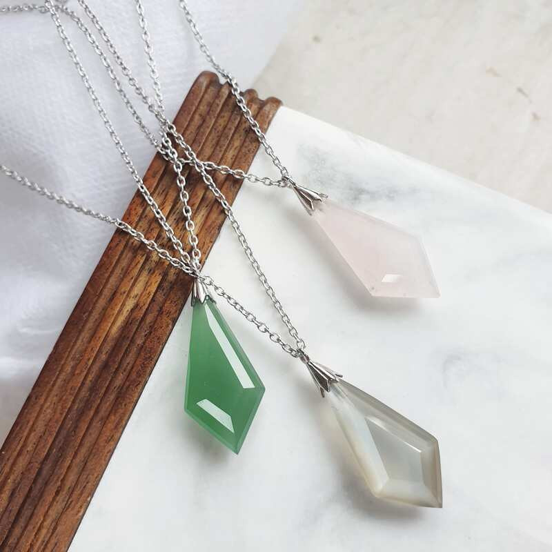 Collier en pierre de lune blanche, argent 925 rhodié, longueur ajustable 45+3 cm