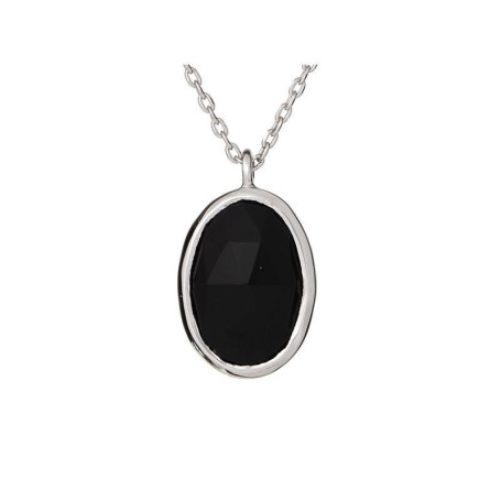 Schwarze Onyxkette, rhodiniertes 925er Silber, verstellbare Länge 42+3 cm