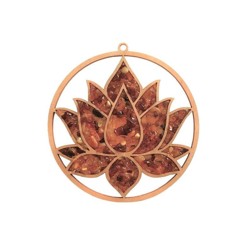 Lotus flower charging and decoration plate in birch and amber, 11 cm