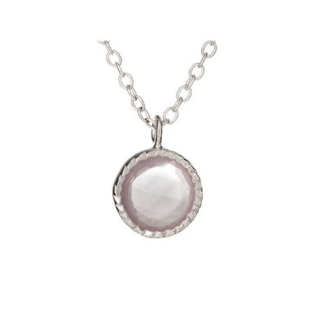 Rose quartz necklace, rhodium-plated 925 silver, adjustable length 42+3 cm