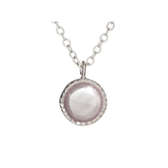 Collana in quarzo rosa, argento 925 rodiato, lunghezza regolabile 42+3 cm