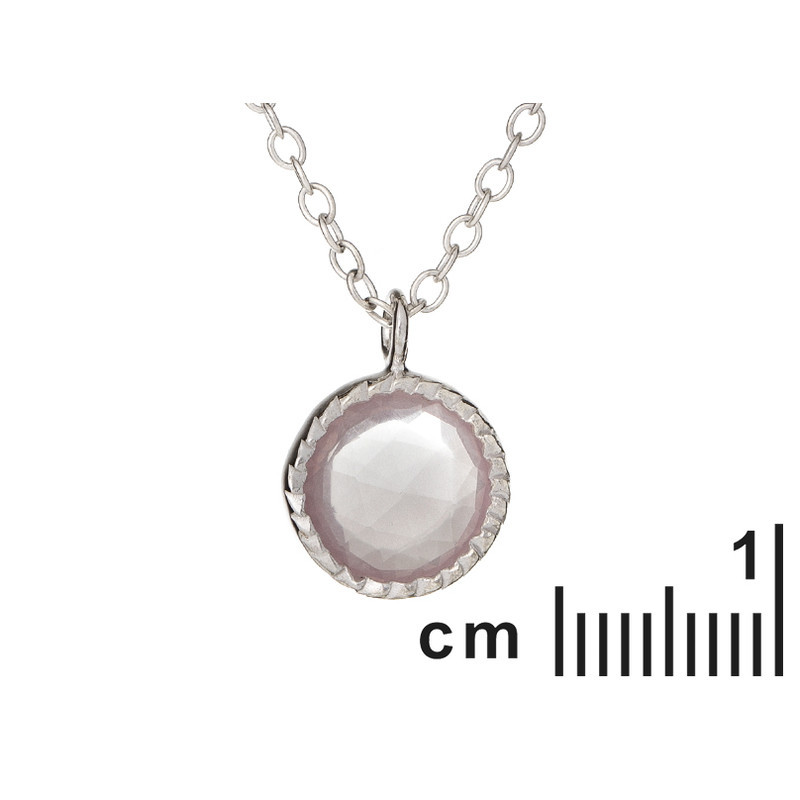 Rose quartz necklace, rhodium-plated 925 silver, adjustable length 42+3 cm