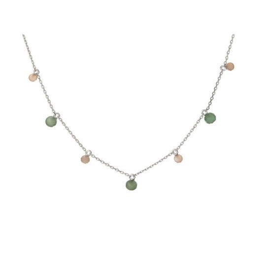 Mondstein- und Aventurin-Collier, rhodiniertes 925er Silber, verstellbar 40+3 cm