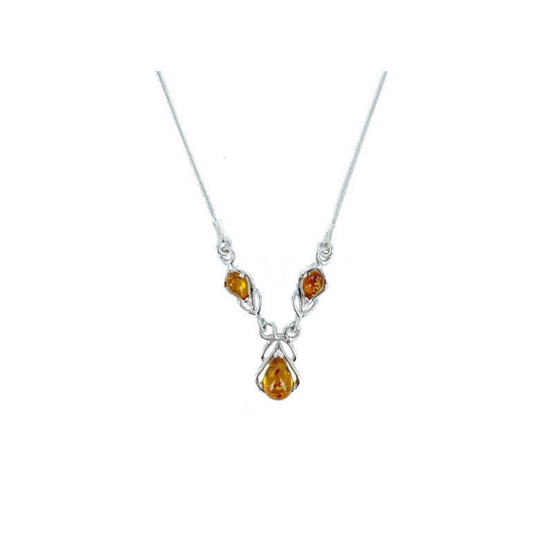 Natürliche Ostsee-Cognac-Bernstein-Tropfenkette, 925 Silber