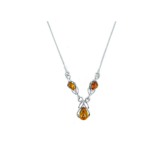 Collier en ambre cognac naturel de la mer Baltique goutte, en argent 925
