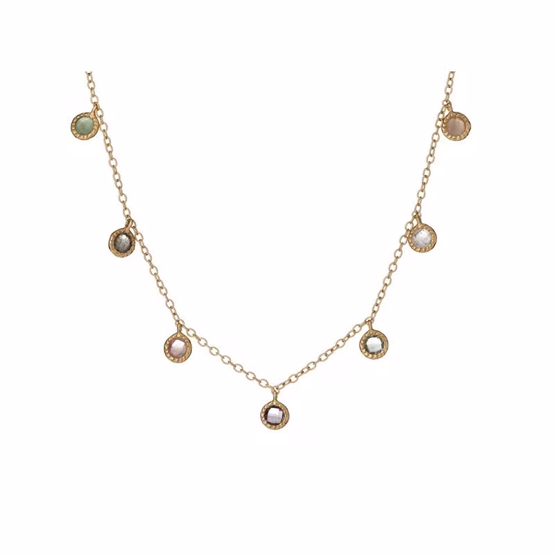 Collar multipiedra multicolor, plata 925 dorado , largo ajustable 42+3 cm