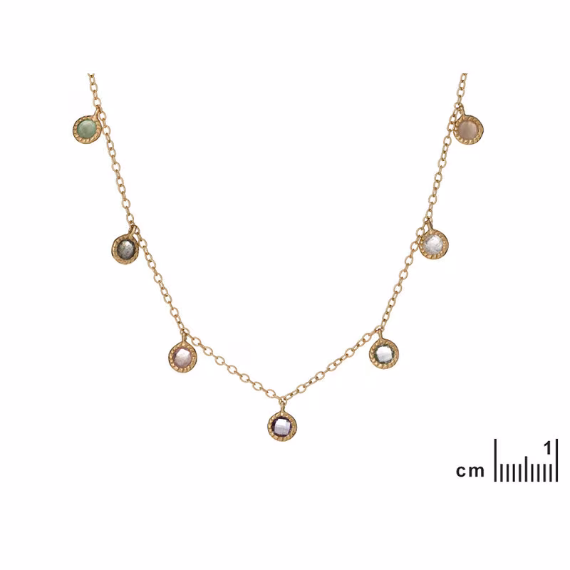 Collar multipiedra multicolor, plata 925 dorado , largo ajustable 42+3 cm