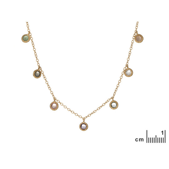 Collar multipiedra multicolor, plata 925 dorado , largo ajustable 42+3 cm