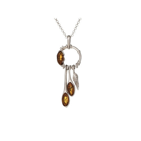 Collar de ámbar coñac, plata 925 rodiada, largo ajustable 42+3 cm