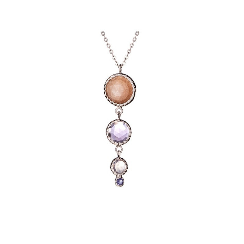 Multi-stone necklace, rhodium-plated 925 silver, adjustable length 44+5 cm