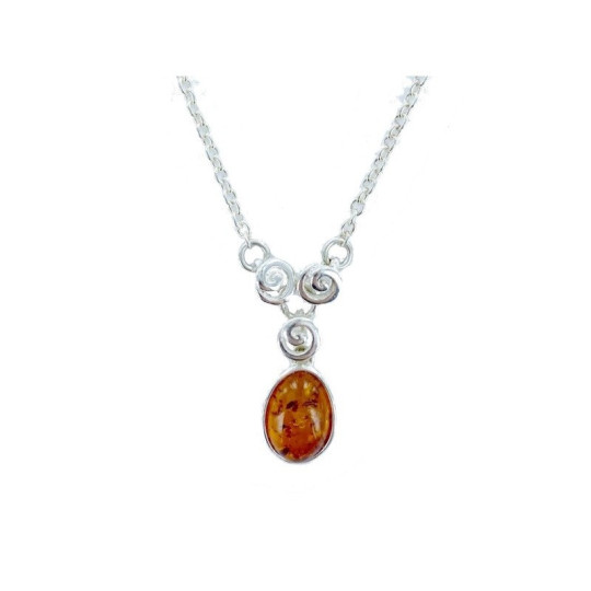Collana in ambra cognac, argento 925, 41+4 cm