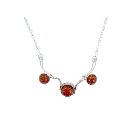 Cognac-Bernsteinkette, 925 Silber, verstellbare Länge 42+4 cm